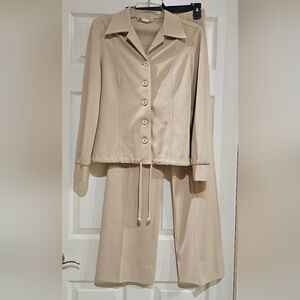 Vintage Center Stage Chic Beige Women's Pantsuit Sz M